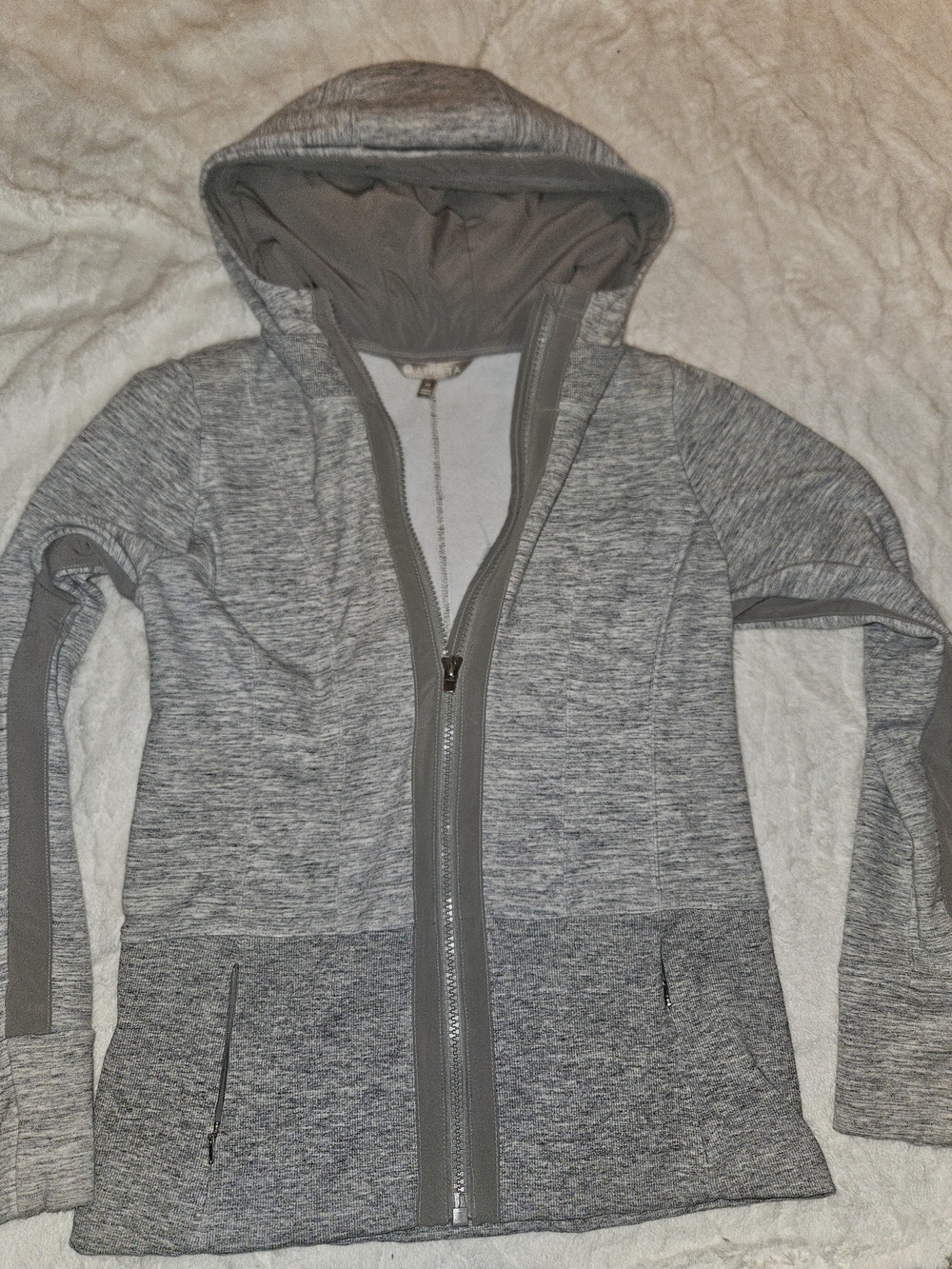 Athleta Heathered Gray Full-Zip Hooded Jacket